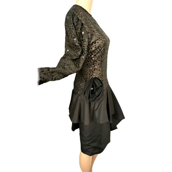 Vtg 60s Cocktail Dress Avant Garde Gilberts For Tally 10 M Satin Sequins Black - Picture 6 of 16